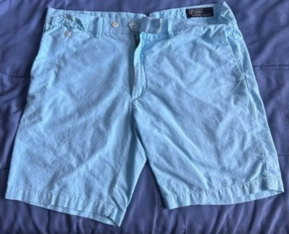 Vintage Polo Ralph Lauren Men's Light Blue Straight Fit Chino Shorts Men 35, 9’